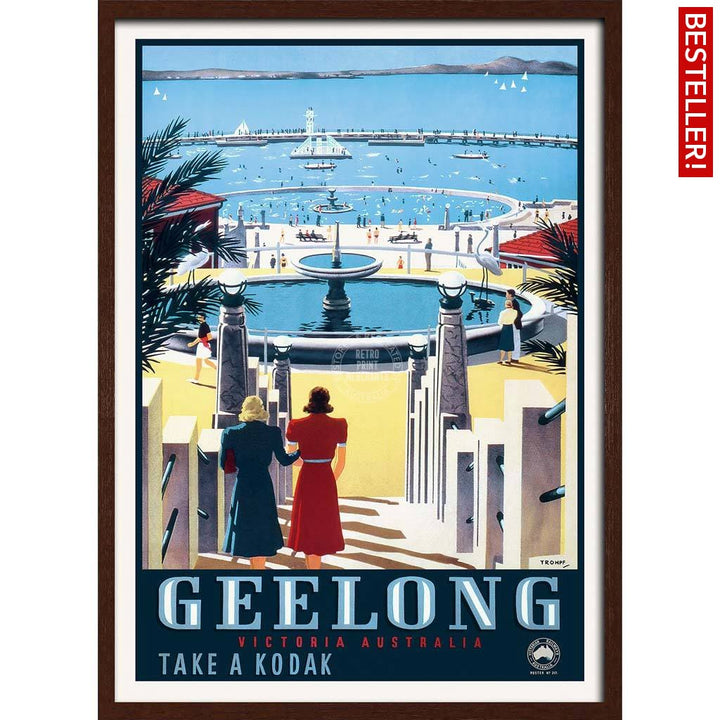 Geelong | Australia A3 297 X 420Mm 11.7 16.5 Inches / Framed Print - Dark Oak Timber Art