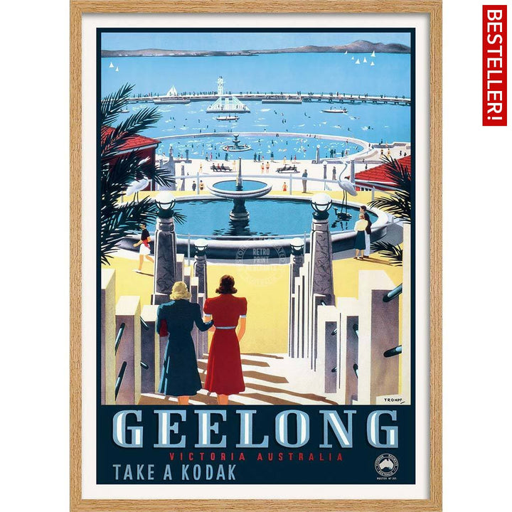 Geelong | Australia A3 297 X 420Mm 11.7 16.5 Inches / Framed Print - Natural Oak Timber Art