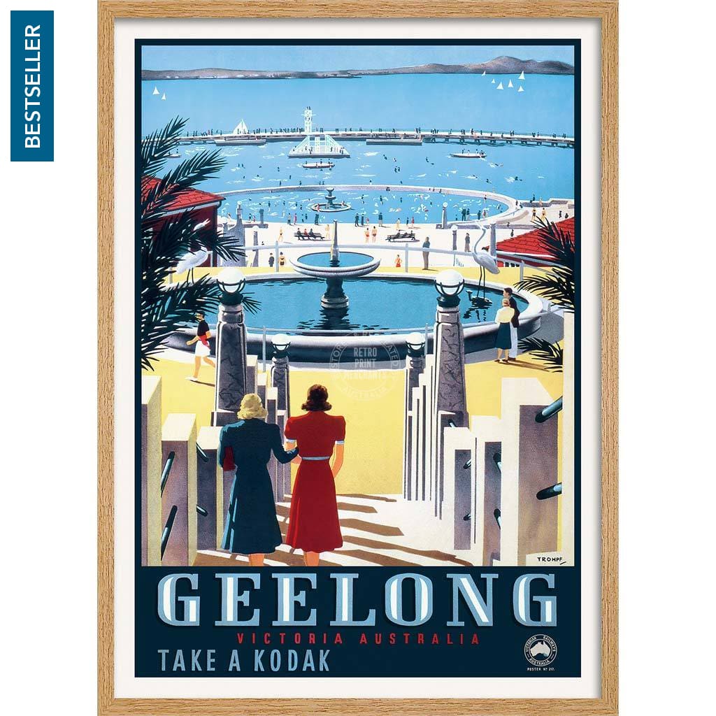 Geelong | Australia A3 297 X 420Mm 11.7 16.5 Inches / Framed Print - Natural Oak Timber Art
