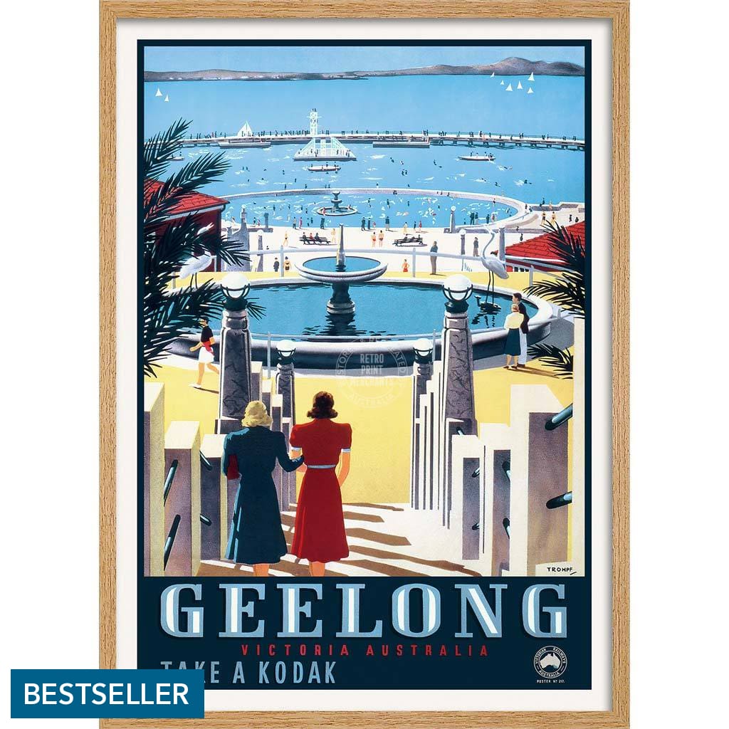 Geelong | Australia A3 297 X 420Mm 11.7 16.5 Inches / Framed Print - Natural Oak Timber Art