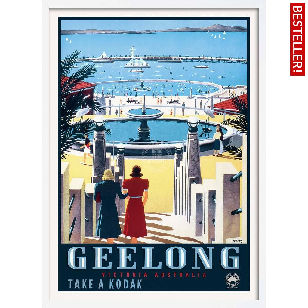 Geelong | Australia A3 297 X 420Mm 11.7 16.5 Inches / Framed Print - White Timber Art