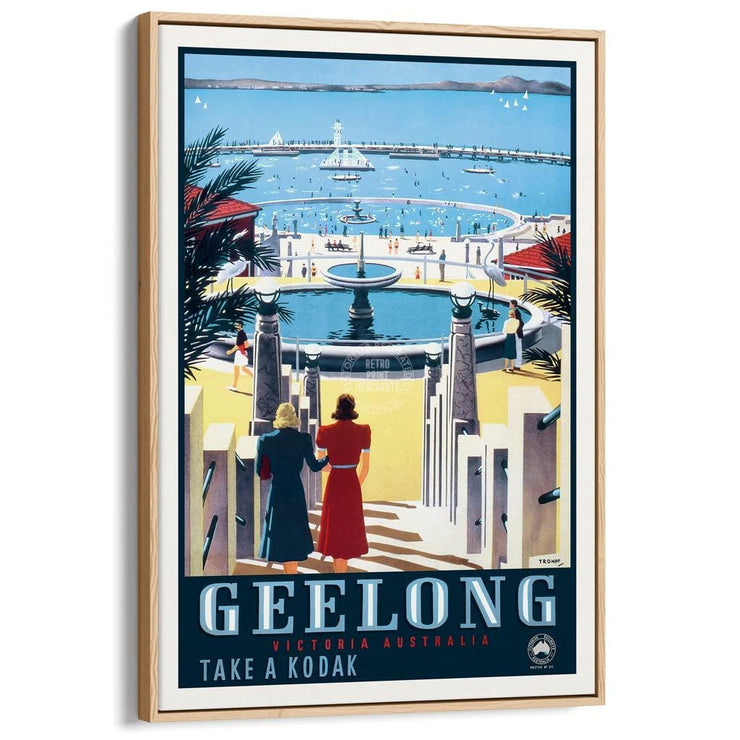 Geelong | Australia A3 297 X 420Mm 11.7 16.5 Inches / Canvas Floating Frame - Natural Oak Timber