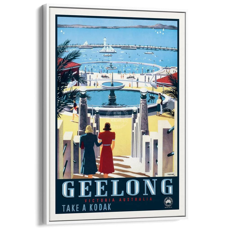 Geelong | Australia A3 297 X 420Mm 11.7 16.5 Inches / Canvas Floating Frame - White Timber Print Art