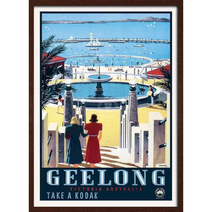 Geelong | Australia A3 297 X 420Mm 11.7 16.5 Inches / Framed Print - Dark Oak Timber Art