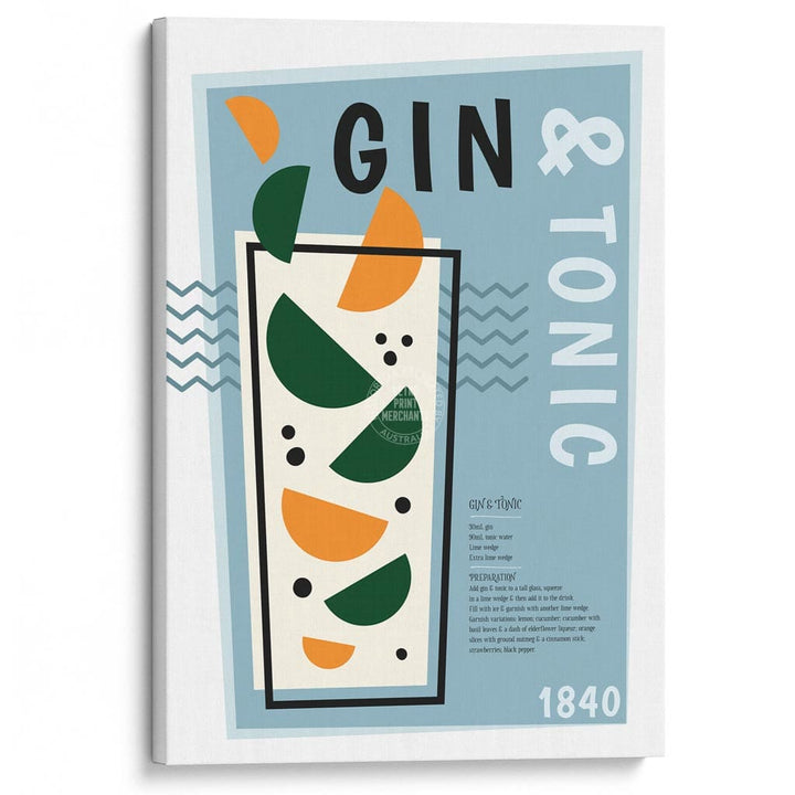 Gin & Tonic Cocktail | Worldwide A4 210 X 297Mm 8.3 11.7 Inches / Stretched Canvas Print Art