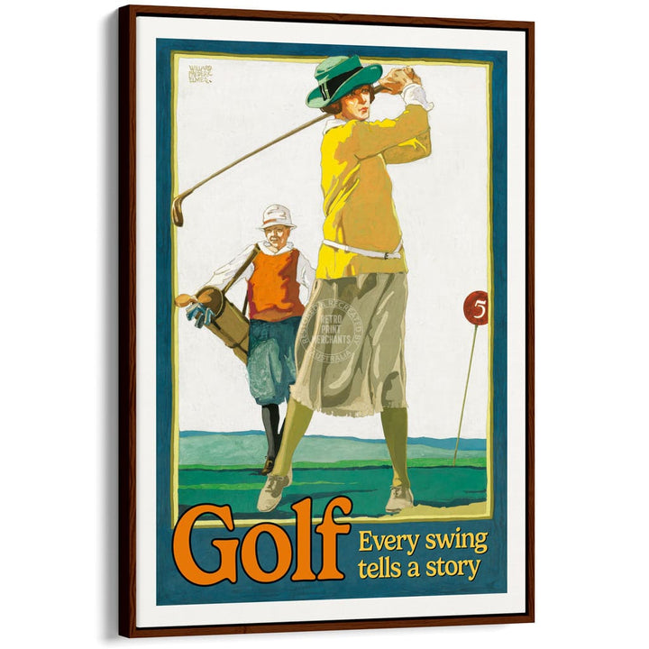 GOLF 1923 | USA A3 | 297 x 420mm | 11.7 x 16.5 inches / Canvas Floating Frame: Chocolate Oak Timber Print Art
