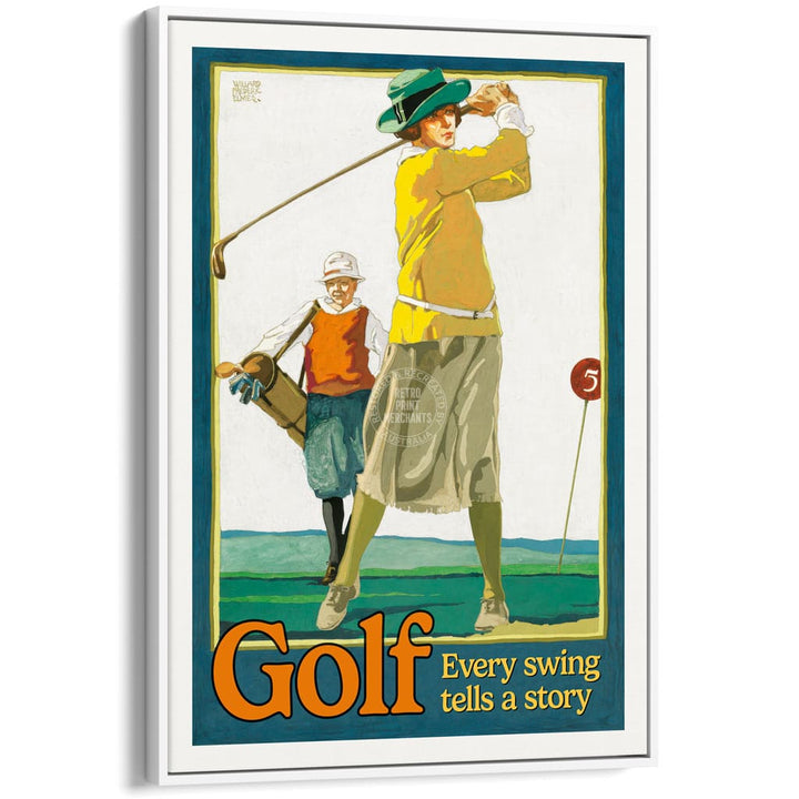 GOLF 1923 | USA A3 | 297 x 420mm | 11.7 x 16.5 inches / Canvas Floating Frame: White Timber Print Art