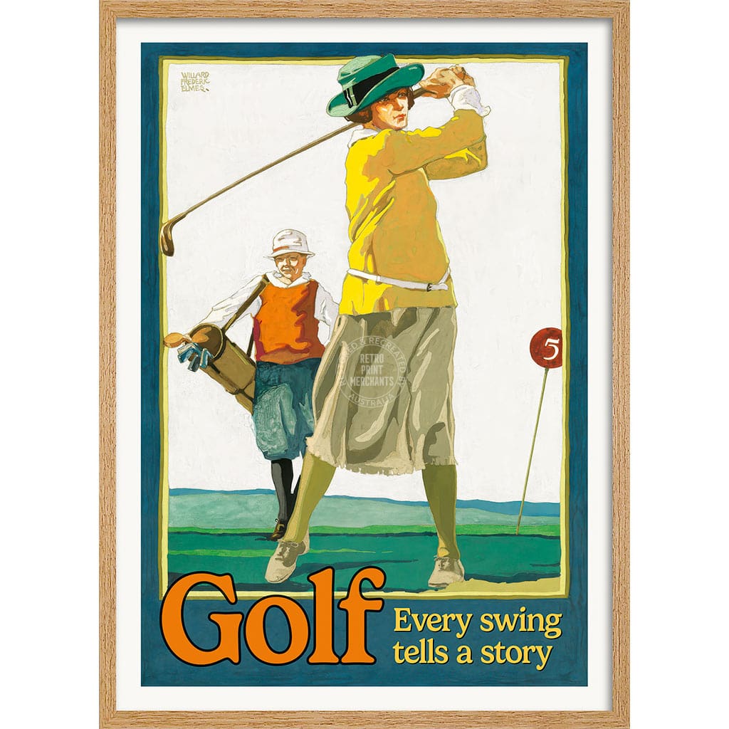 GOLF 1923 | USA A3 | 297 x 420mm | 11.7 x 16.5 inches / Framed Print: Natural Oak Timber Print Art