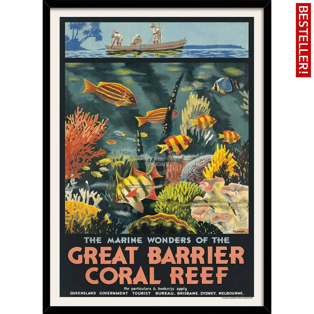 Great Barrier Coral Reef | Australia 422Mm X 295Mm 16.6 11.6 A3 / Black Print Art