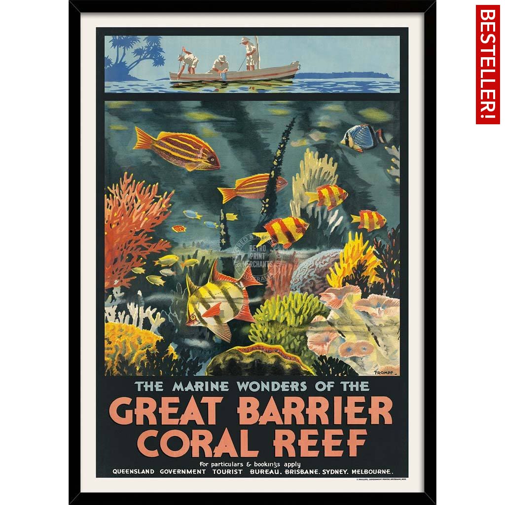 Great Barrier Coral Reef | Australia 422Mm X 295Mm 16.6 11.6 A3 / Black Print Art