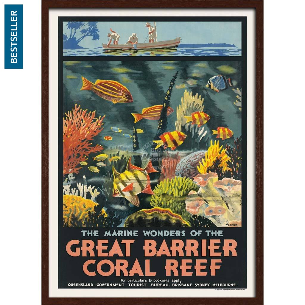Great Barrier Coral Reef | Australia 422Mm X 295Mm 16.6 11.6 A3 / Dark Oak Print Art