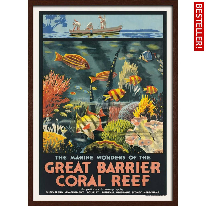 Great Barrier Coral Reef | Australia 422Mm X 295Mm 16.6 11.6 A3 / Dark Oak Print Art