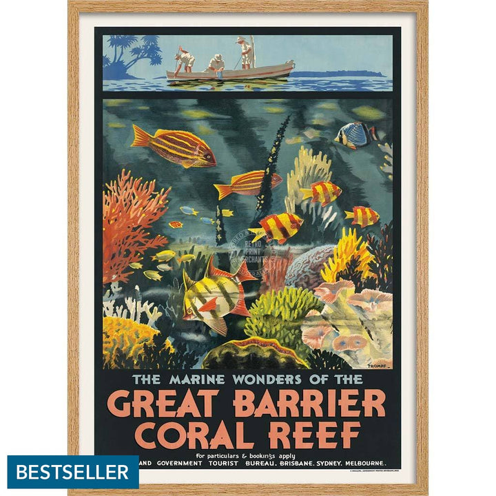 Great Barrier Coral Reef | Australia 422Mm X 295Mm 16.6 11.6 A3 / Natural Oak Print Art