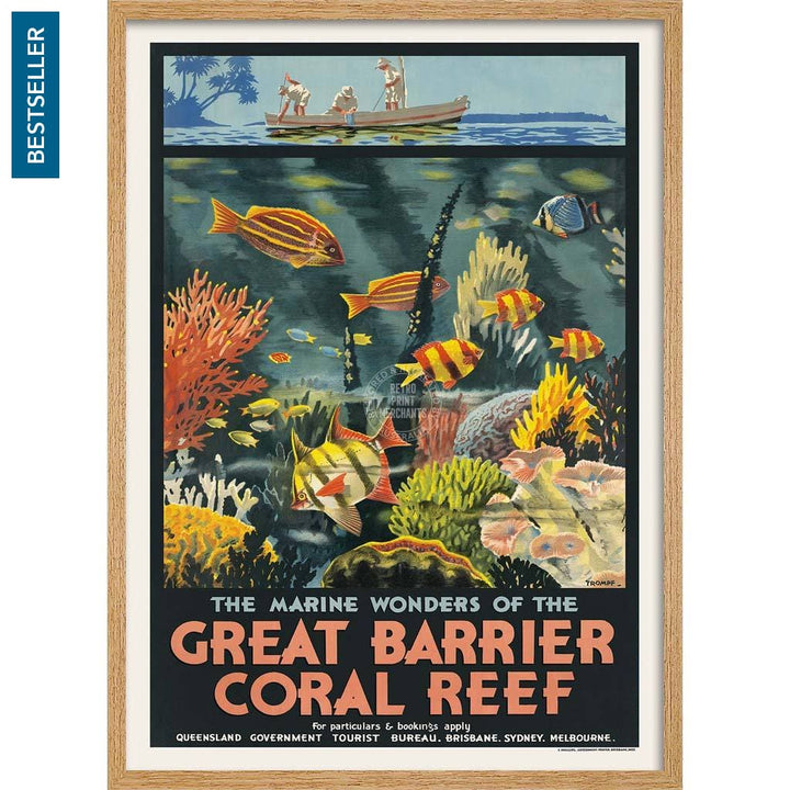 Great Barrier Coral Reef | Australia 422Mm X 295Mm 16.6 11.6 A3 / Natural Oak Print Art