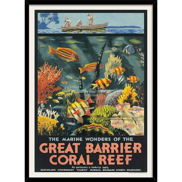 Great Barrier Coral Reef | Australia 422Mm X 295Mm 16.6 11.6 A3 / Black Print Art