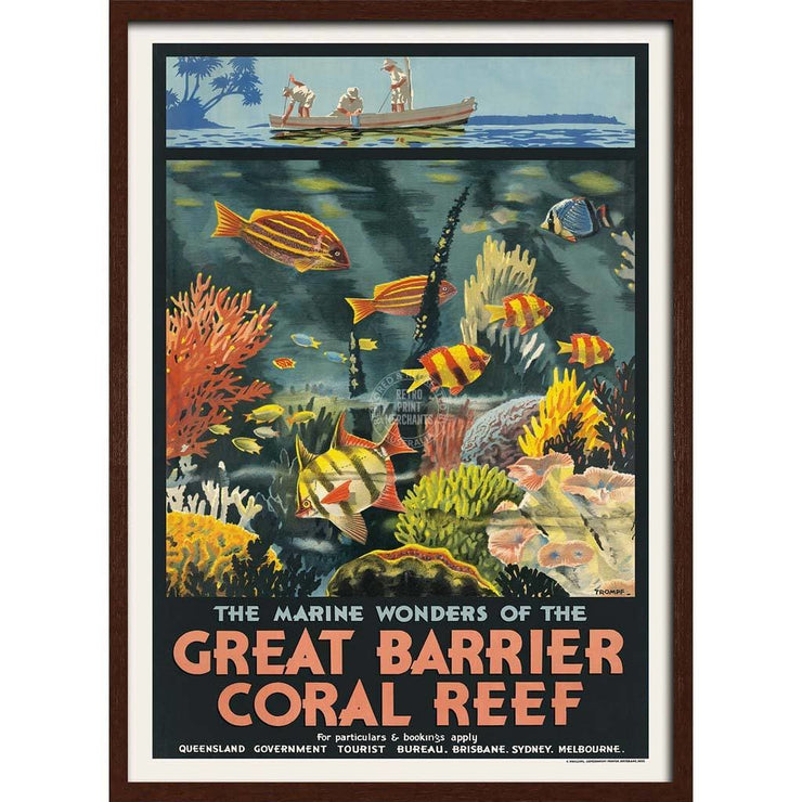 Great Barrier Coral Reef | Australia 422Mm X 295Mm 16.6 11.6 A3 / Dark Oak Print Art