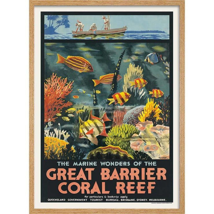 Great Barrier Coral Reef | Australia 422Mm X 295Mm 16.6 11.6 A3 / Natural Oak Print Art
