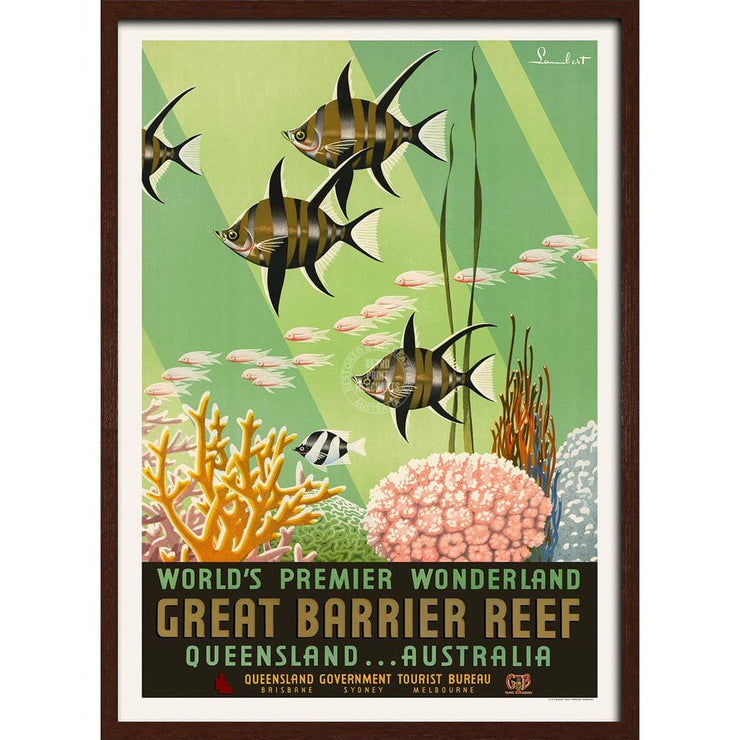 Great Barrier Reef | Australia 422Mm X 295Mm 16.6 11.6 A3 / Dark Oak Print Art