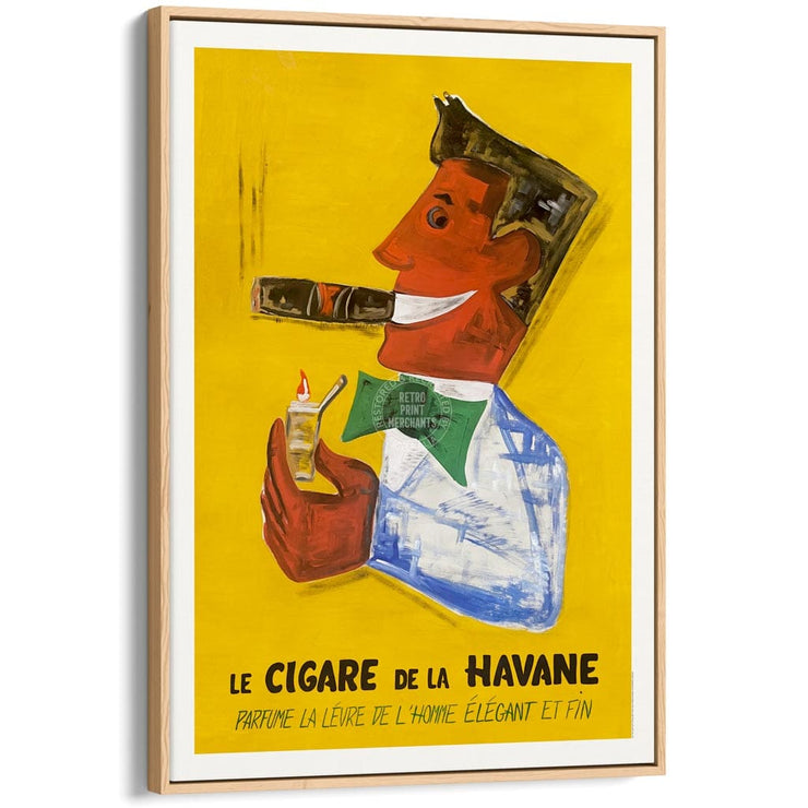 Havana Cigars | France A4 210 X 297Mm 8.3 11.7 Inches / Canvas Floating Frame: Natural Oak Timber