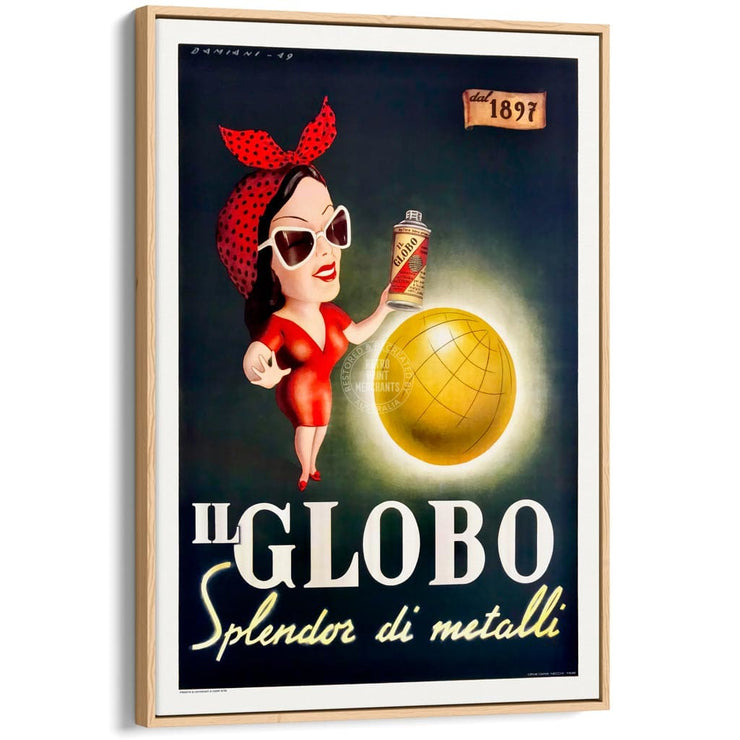 Il Globo | Italy A4 210 X 297Mm 8.3 11.7 Inches / Canvas Floating Frame: Natural Oak Timber Print