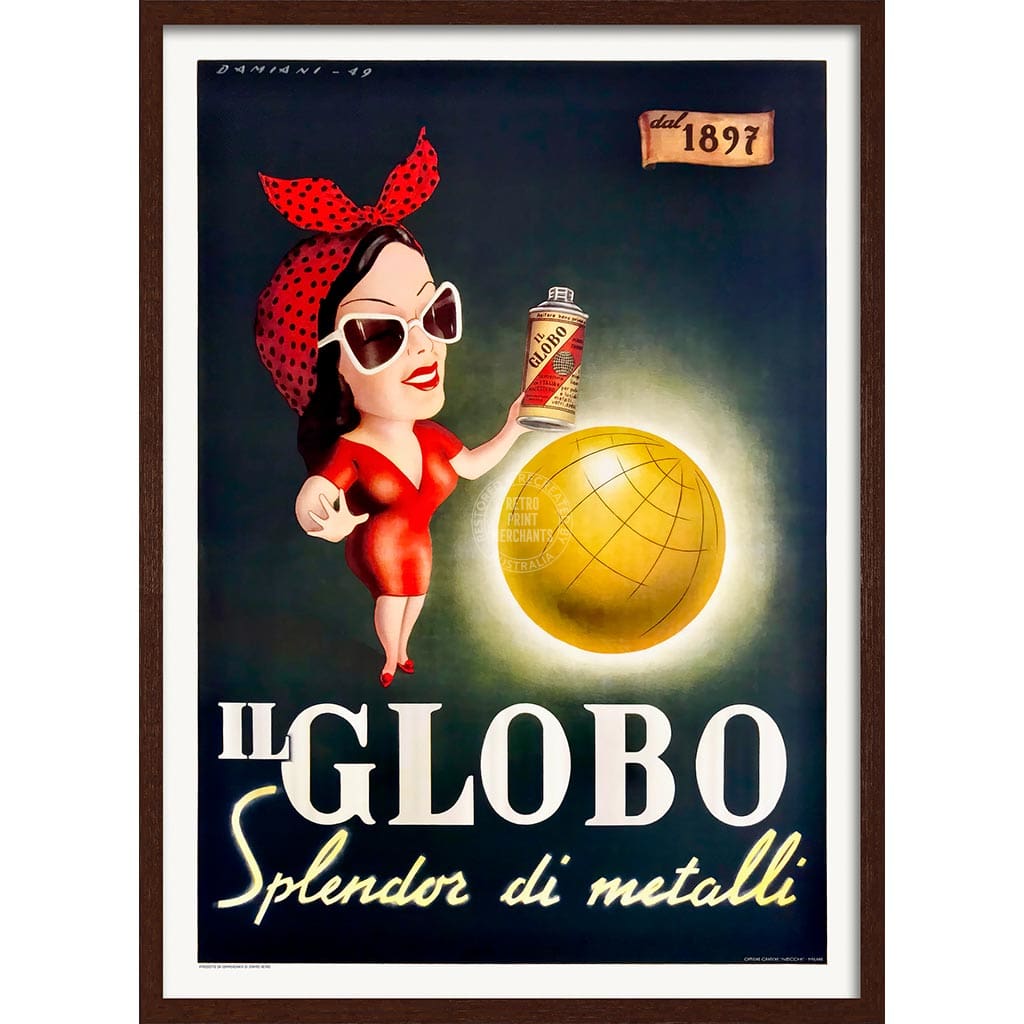Il Globo | Italy A4 210 X 297Mm 8.3 11.7 Inches / Framed Print: Chocolate Oak Timber Print Art
