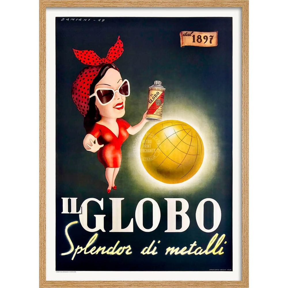 Il Globo | Italy A4 210 X 297Mm 8.3 11.7 Inches / Framed Print: Natural Oak Timber Print Art