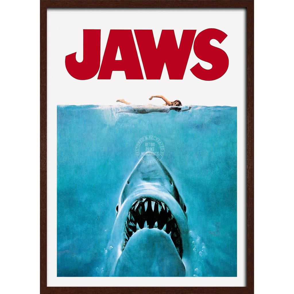 Jaws 1975 | Usa A3 297 X 420Mm 11.7 16.5 Inches / Framed Print - Dark Oak Timber Art