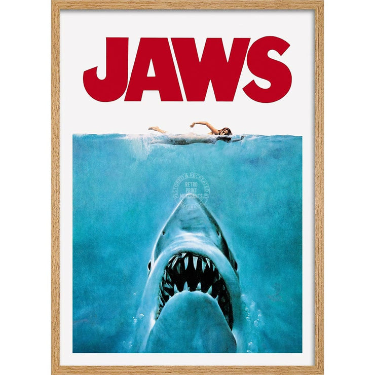 Jaws 1975 | Usa A3 297 X 420Mm 11.7 16.5 Inches / Framed Print - Natural Oak Timber Art