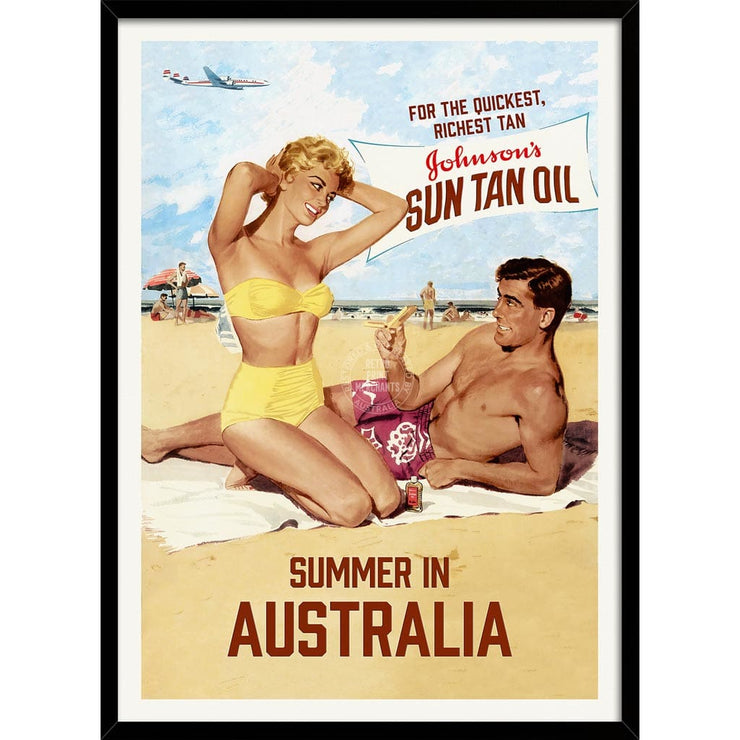 Johnsons Sun Tan Oil | Australia 422Mm X 295Mm 16.6 11.6 A3 / Black Print Art