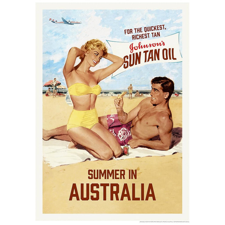 Johnsons Sun Tan Oil | Australia 422Mm X 295Mm 16.6 11.6 A3 / Unframed Print Art