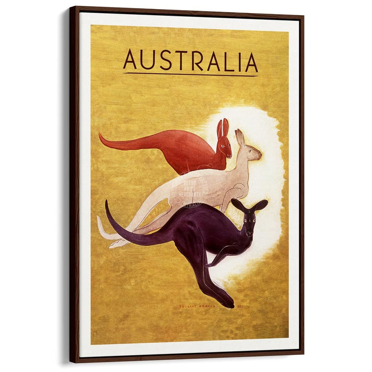 Kangaroos 1940 | Australia A3 297 X 420Mm 11.7 16.5 Inches / Canvas Floating Frame - Dark Oak Timber