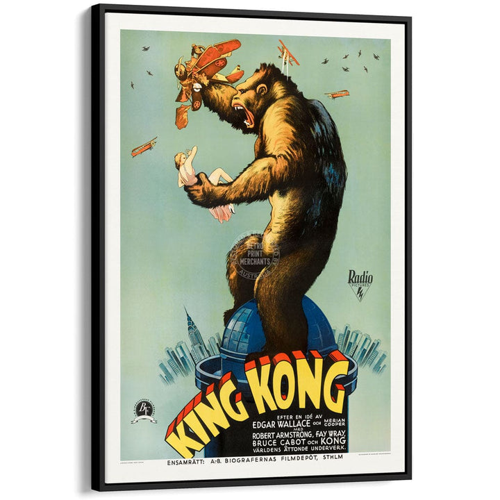 KING KONG 1933 | SWEDEN A3 | 297 x 420mm | 11.7 x 16.5 inches / Canvas Floating Frame: Black Timber Print Art
