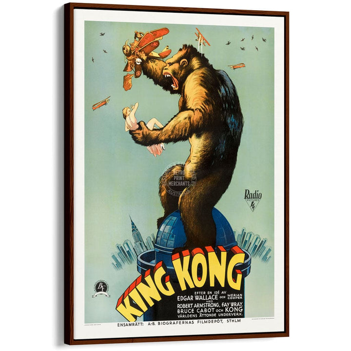 KING KONG 1933 | SWEDEN A3 | 297 x 420mm | 11.7 x 16.5 inches / Canvas Floating Frame: Chocolate Oak Timber Print Art