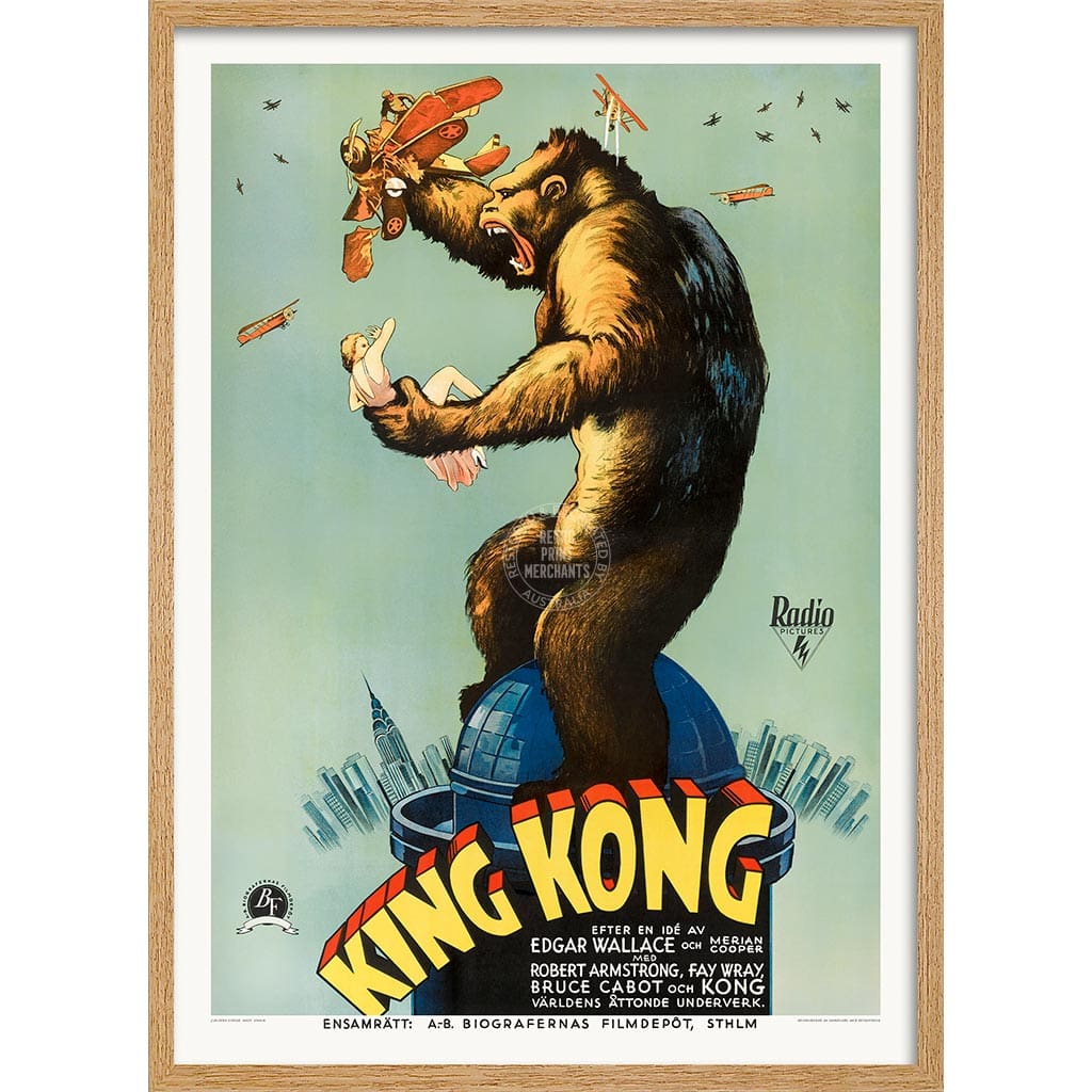 KING KONG 1933 | SWEDEN A3 | 297 x 420mm | 11.7 x 16.5 inches / Framed Print: Natural Oak Timber Print Art