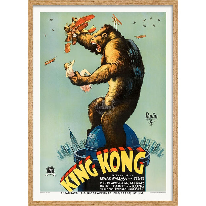 KING KONG 1933 | SWEDEN A3 | 297 x 420mm | 11.7 x 16.5 inches / Framed Print: Natural Oak Timber Print Art