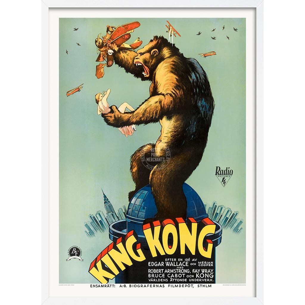 KING KONG 1933 | SWEDEN A3 | 297 x 420mm | 11.7 x 16.5 inches / Framed Print: White Timber Print Art
