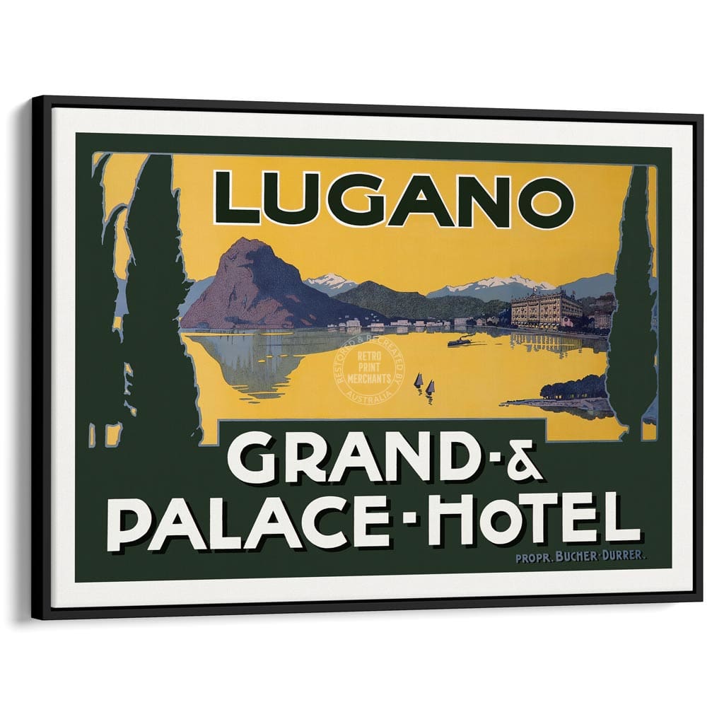 Lake Lugano | Switzerland & Italy A3 297 X 420Mm 11.7 16.5 Inches / Canvas Floating Frame - Black