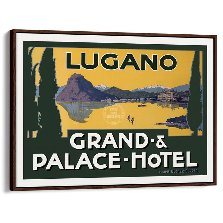 Lake Lugano | Switzerland & Italy A3 297 X 420Mm 11.7 16.5 Inches / Canvas Floating Frame - Dark Oak