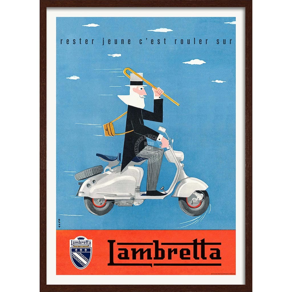 Lambretta Scooters | Italy A4 210 X 297Mm 8.3 11.7 Inches / Framed Print: Chocolate Oak Timber Print