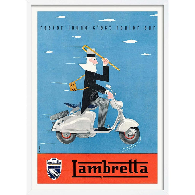 Lambretta Scooters | Italy A4 210 X 297Mm 8.3 11.7 Inches / Framed Print: White Timber Print Art