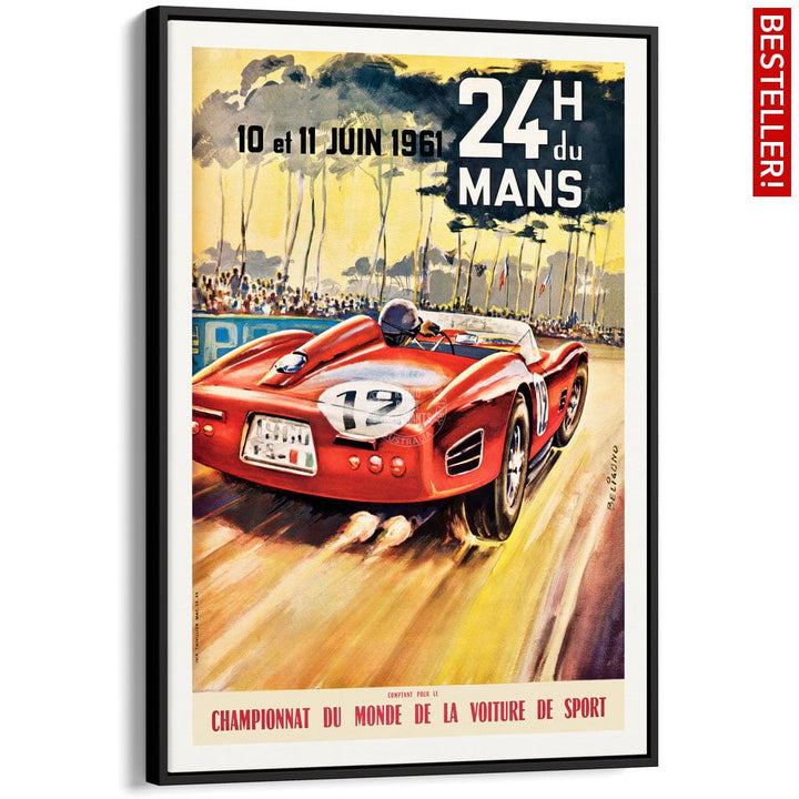 LE MANS 1961 | FRANCE A3 | 297 x 420mm | 11.7 x 16.5 inches / Canvas Floating Frame: Black Timber Print Art