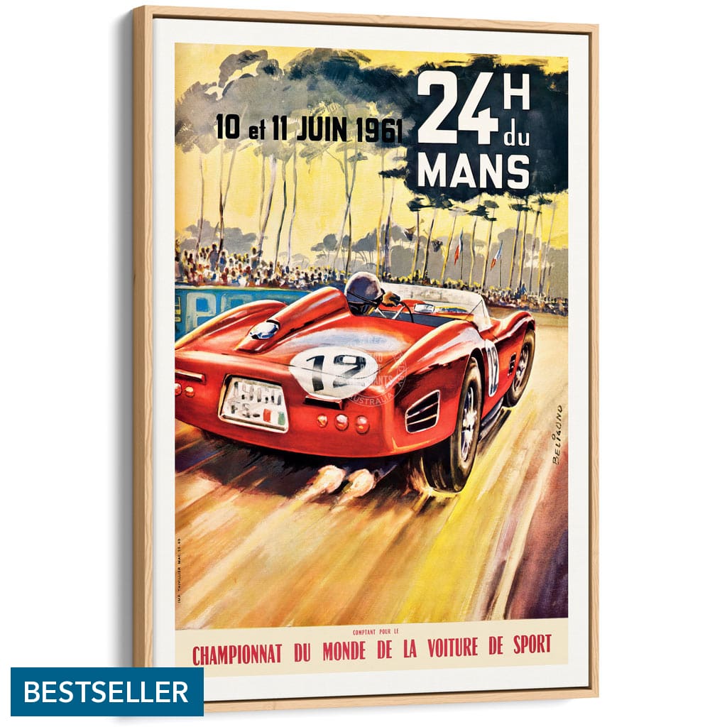 LE MANS 1961 | FRANCE A3 | 297 x 420mm | 11.7 x 16.5 inches / Canvas Floating Frame: Natural Oak Timber Print Art