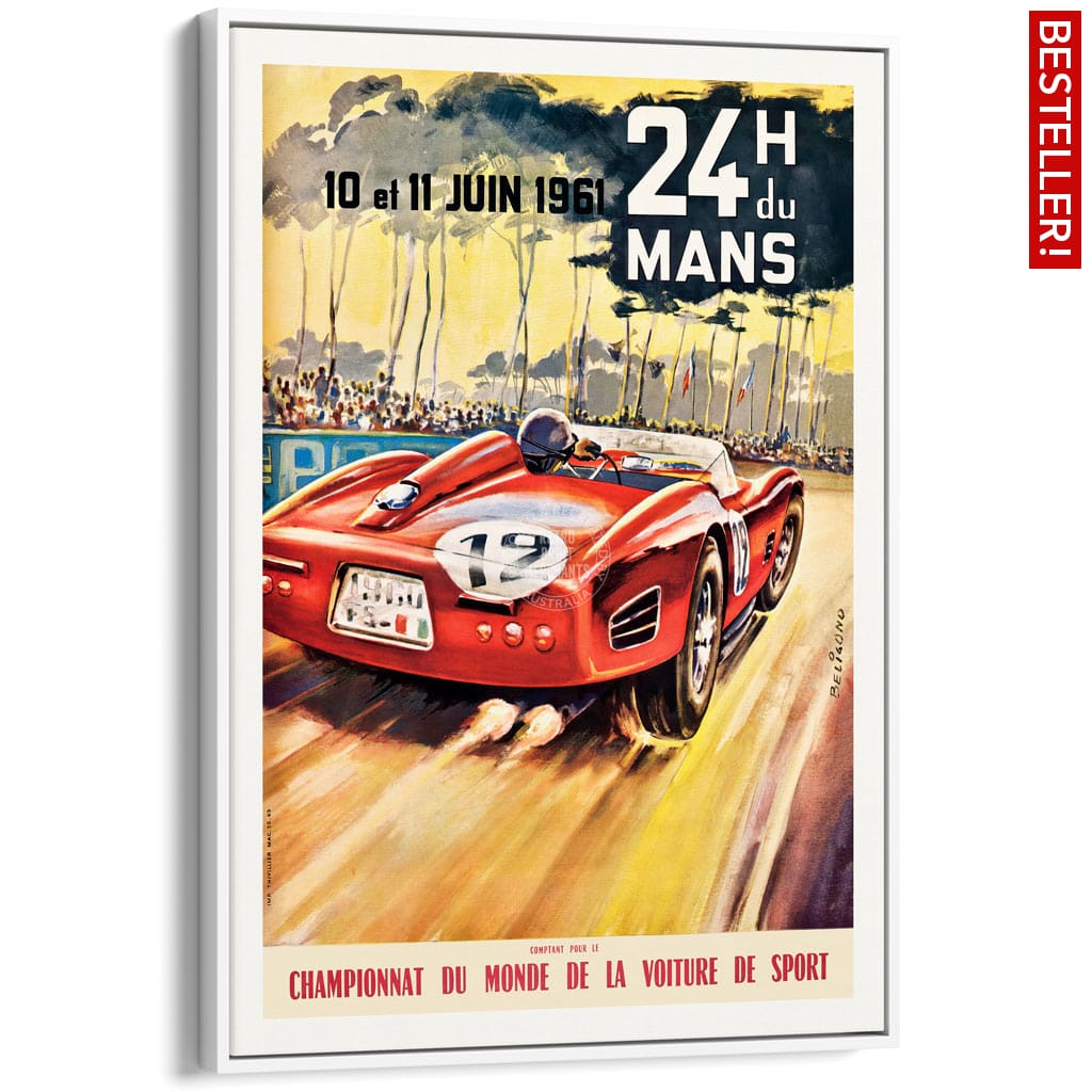 LE MANS 1961 | FRANCE A3 | 297 x 420mm | 11.7 x 16.5 inches / Canvas Floating Frame: White Timber Print Art