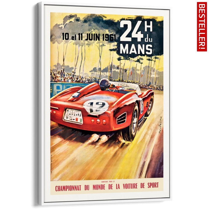 LE MANS 1961 | FRANCE A3 | 297 x 420mm | 11.7 x 16.5 inches / Canvas Floating Frame: White Timber Print Art