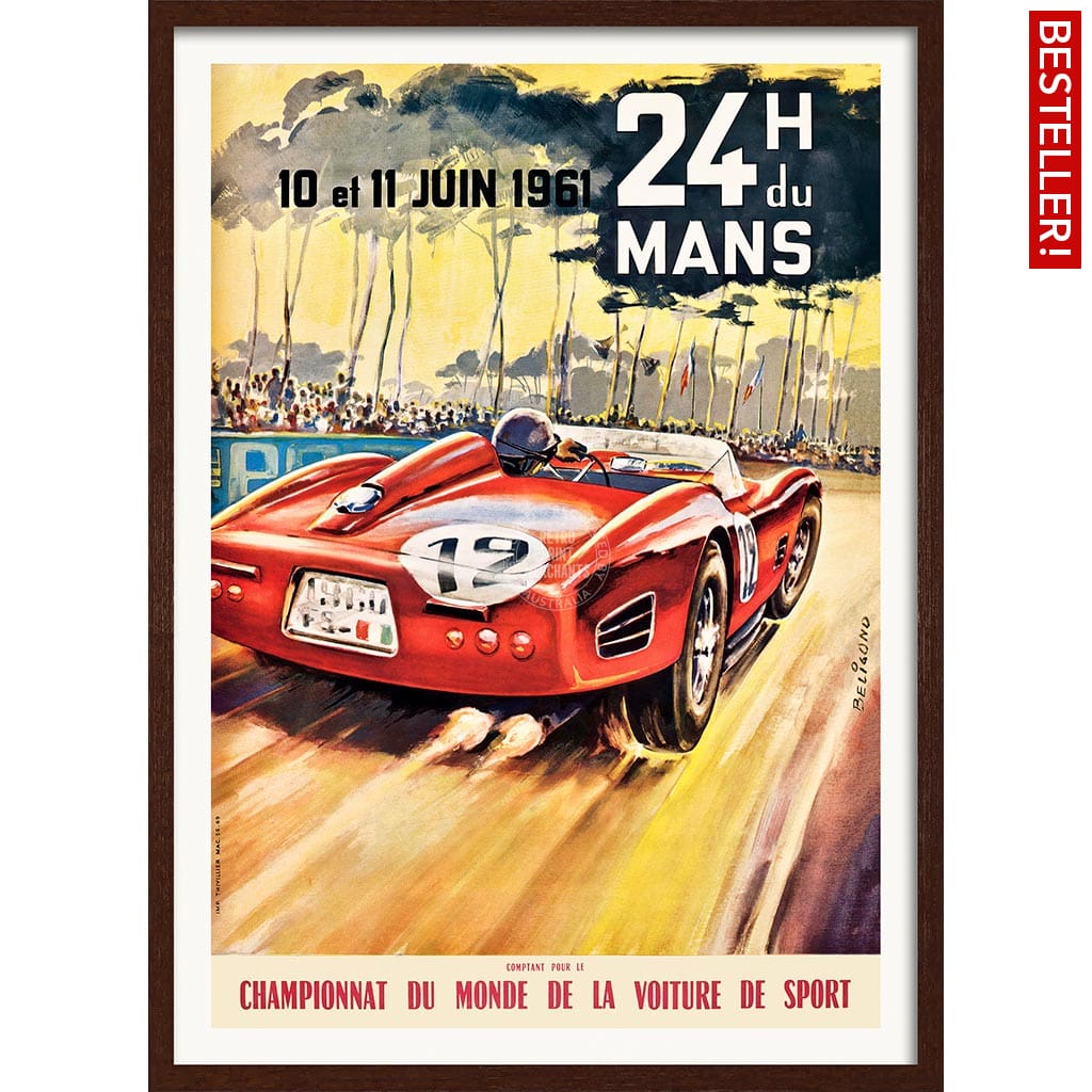 LE MANS 1961 | FRANCE A3 | 297 x 420mm | 11.7 x 16.5 inches / Framed Print: Chocolate Oak Timber Print Art