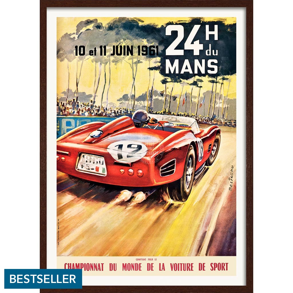 LE MANS 1961 | FRANCE A3 | 297 x 420mm | 11.7 x 16.5 inches / Framed Print: Chocolate Oak Timber Print Art