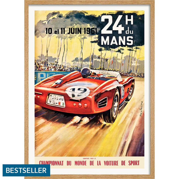 LE MANS 1961 | FRANCE A3 | 297 x 420mm | 11.7 x 16.5 inches / Framed Print: Natural Oak Timber Print Art