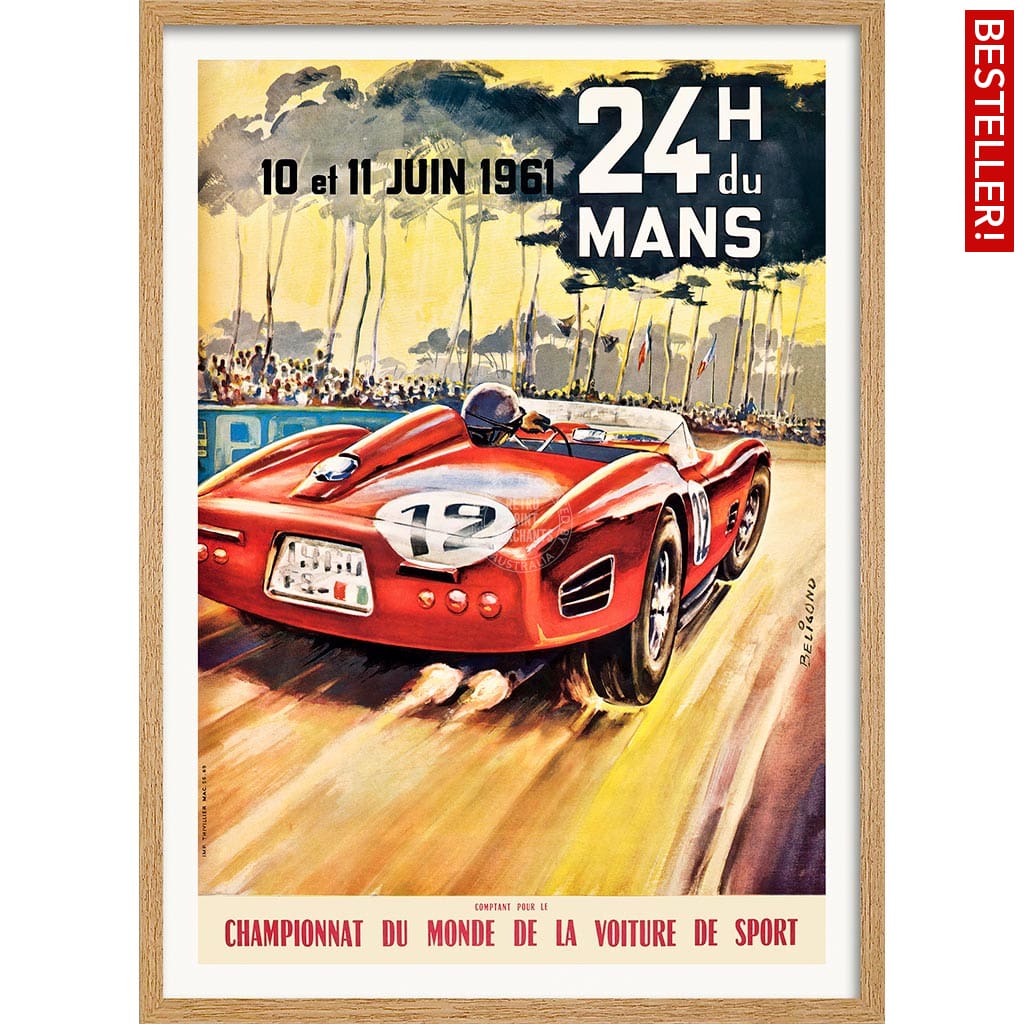 LE MANS 1961 | FRANCE A3 | 297 x 420mm | 11.7 x 16.5 inches / Framed Print: Natural Oak Timber Print Art