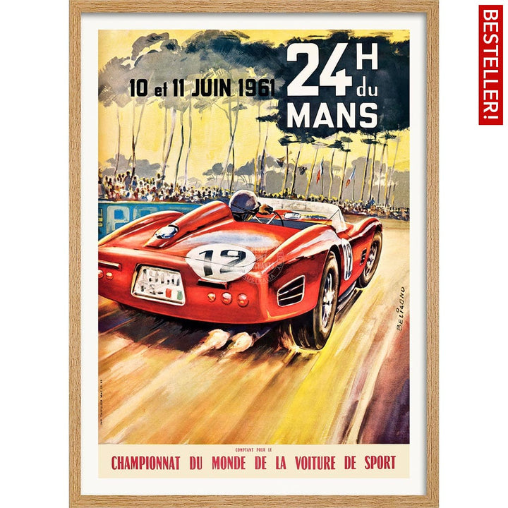 LE MANS 1961 | FRANCE A3 | 297 x 420mm | 11.7 x 16.5 inches / Framed Print: Natural Oak Timber Print Art