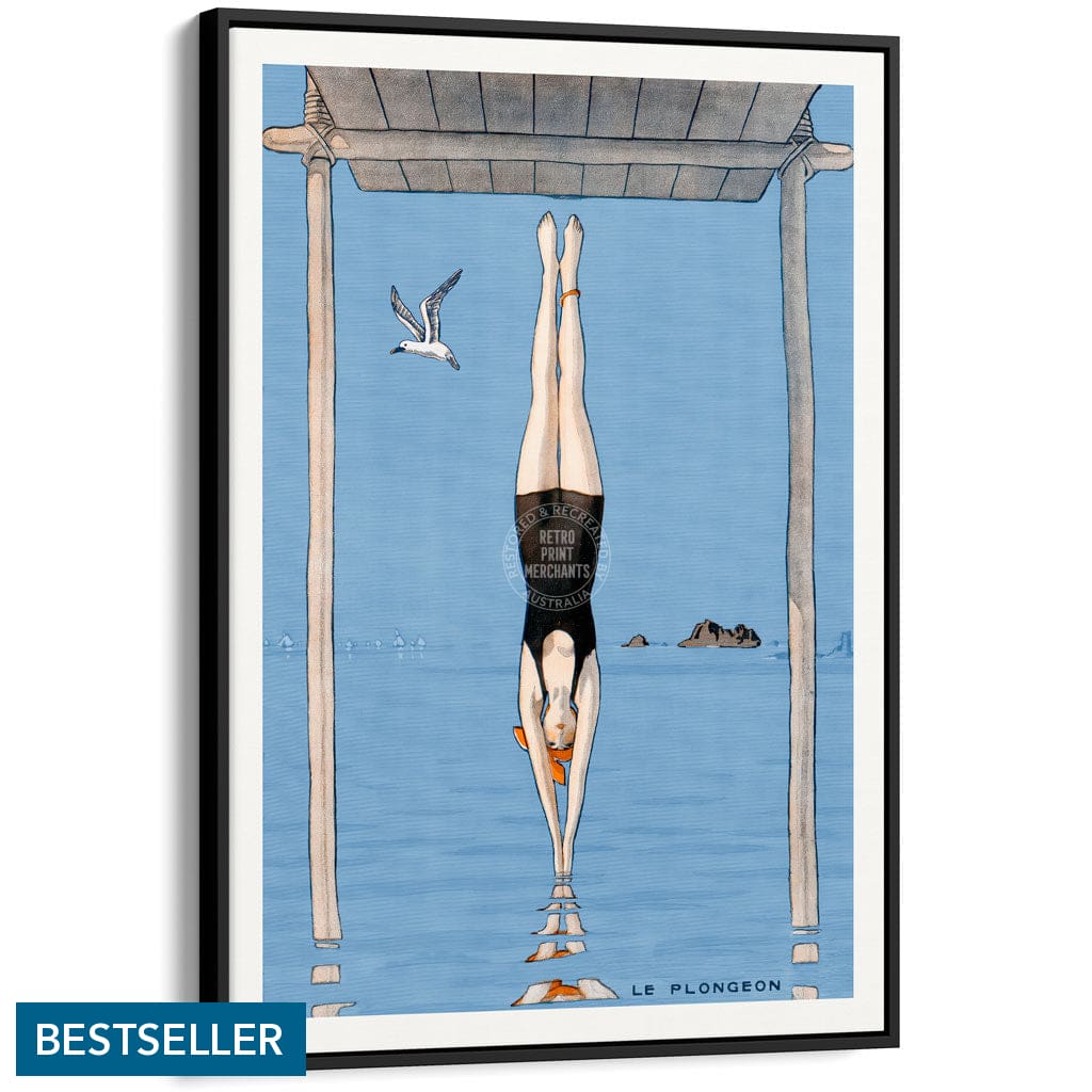 LE PLONGEON 1918 | FRANCE A3 | 297 x 420mm | 11.7 x 16.5 inches / Canvas Floating Frame: Black Timber Print Art